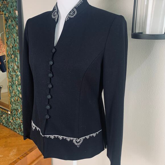 Vintage Kasper Size 4P Embroidered Dressy Blazer Jacket Black Formal Career - Picture 2 of 9